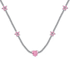 [Clover Jewelry]煌めくピンクのハートフラワーネックレス