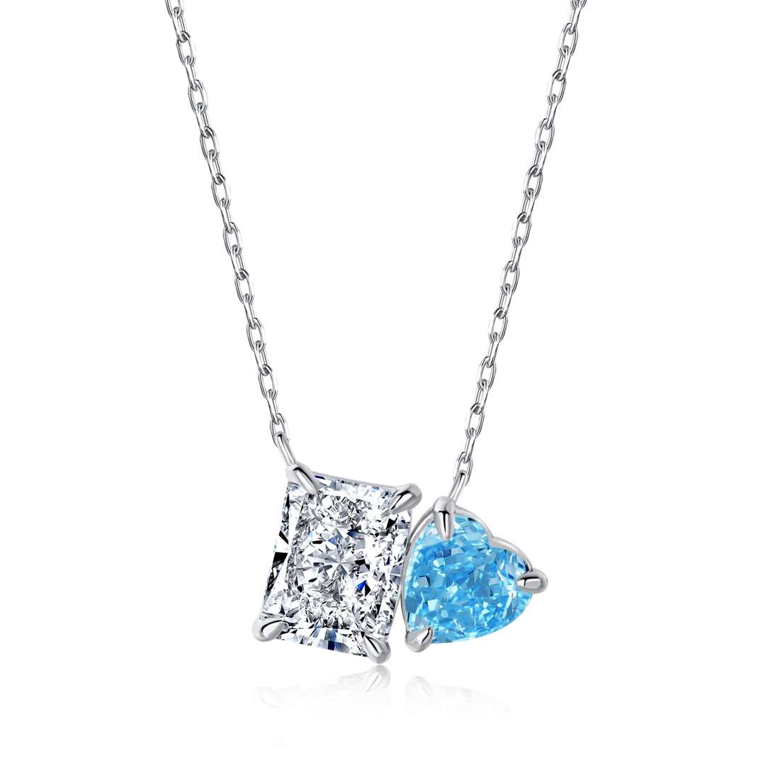 [Clover Jewelry]Funkelnde Halskette mit Quadrat- und Herzform