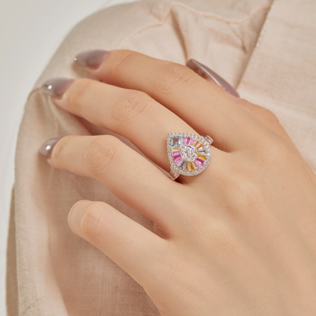 [Clover Jewelry]エレガント カラフル ウォータードロップ型 宴会リング