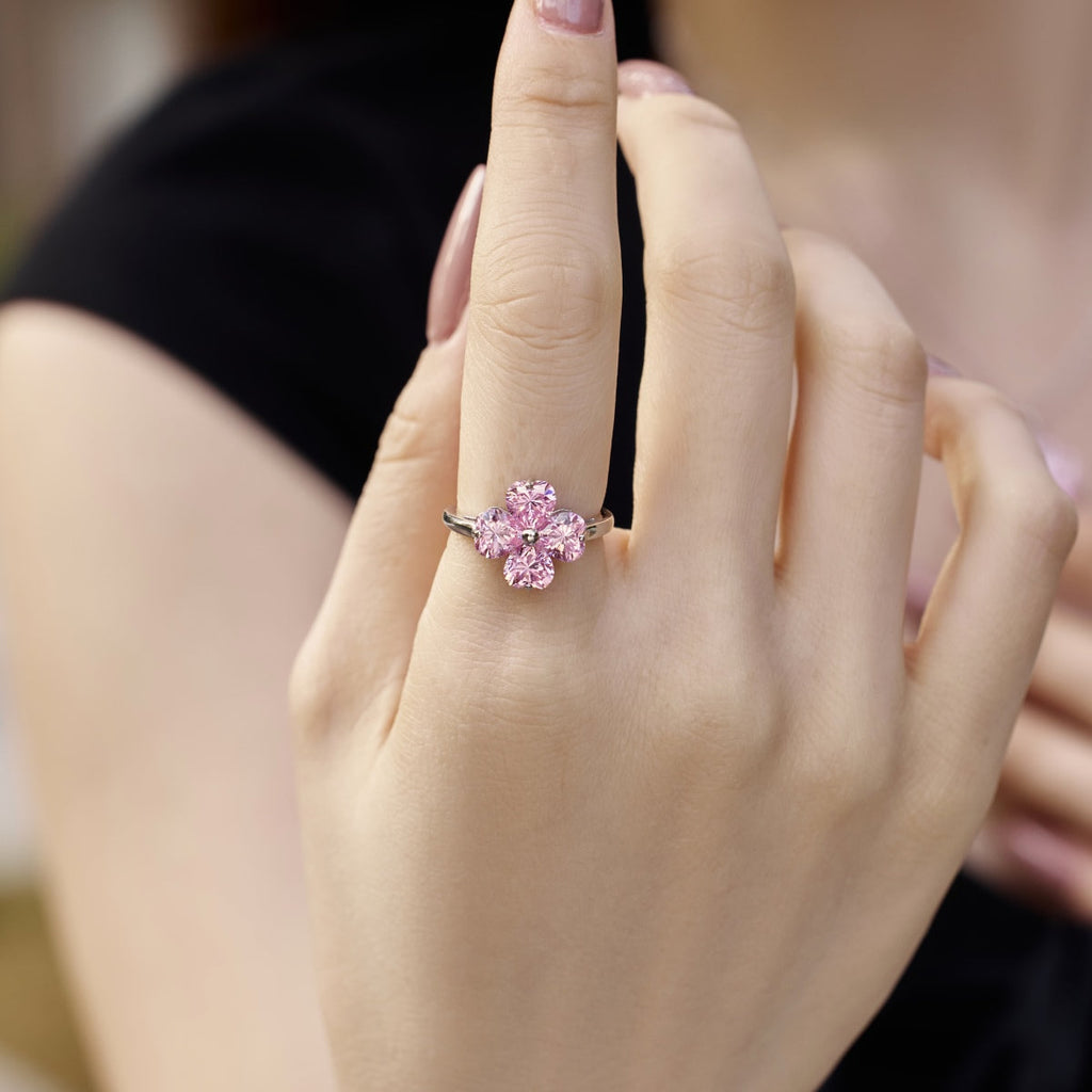 [Clover Jewelry]Herzförmiger vierblättriger Kleeblatt-Kugelring