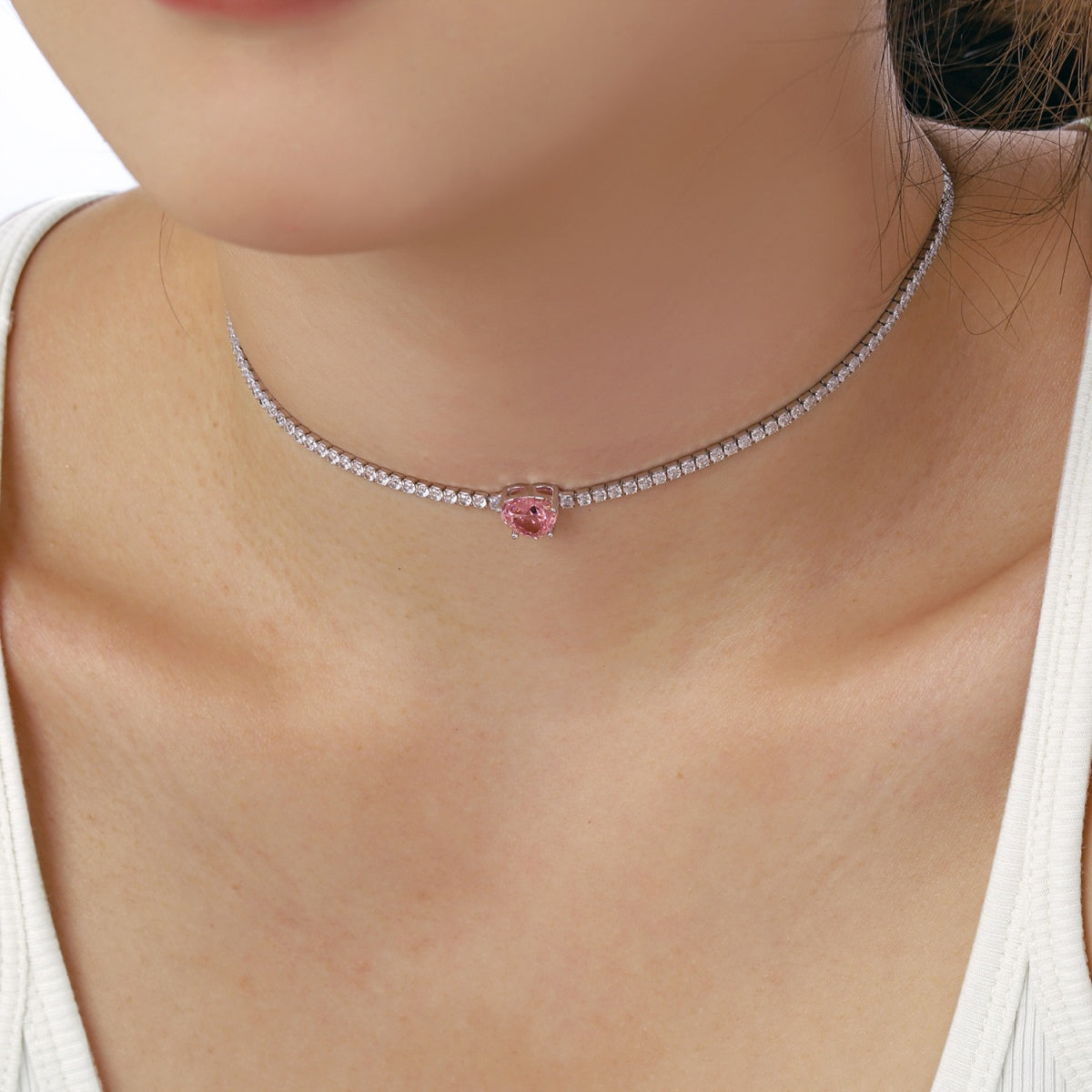[Clover Jewelry]2.0カラット きらめくテニス ハートカットネックレス