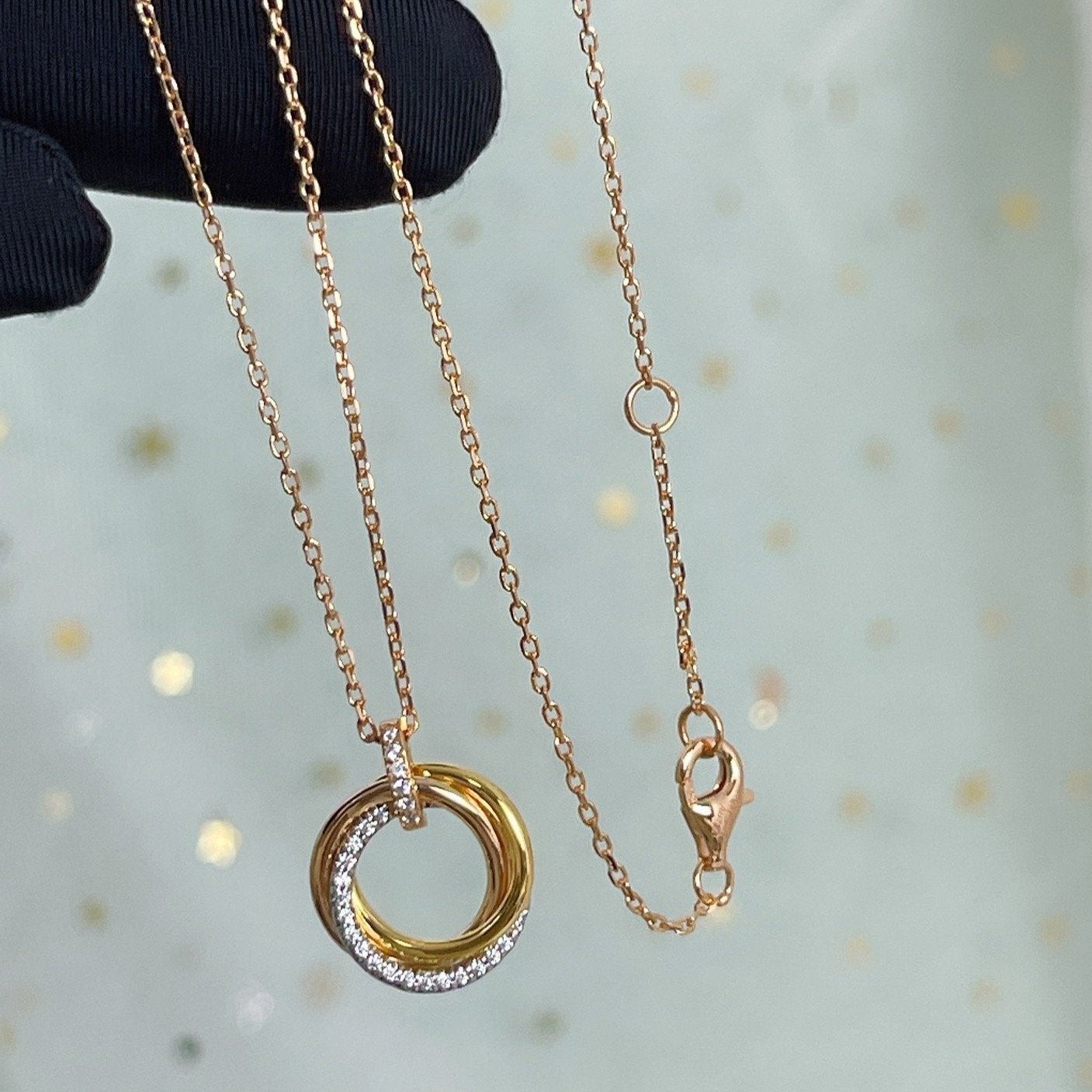 [Clover Jewelry]TRINITY NECKLACE SILVER GOLD PINK GOLD DIAMONDS