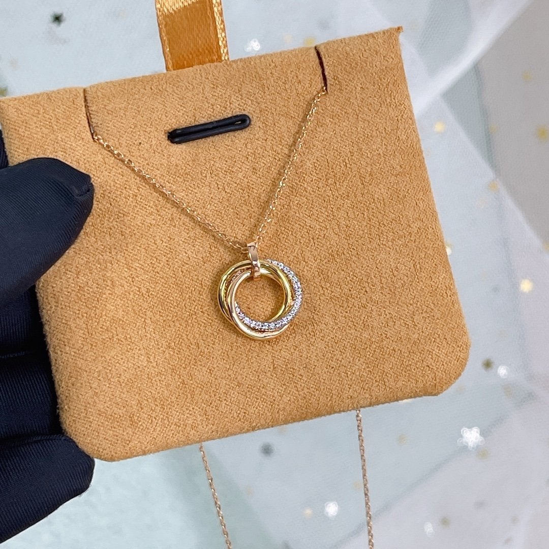 [Clover Jewelry]TRINITY NECKLACE SILVER GOLD PINK GOLD DIAMONDS