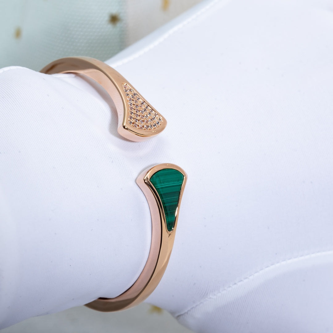 [Clover Jewelry]DREAM BRACELET OPEN MALACHITE PINK GOLD