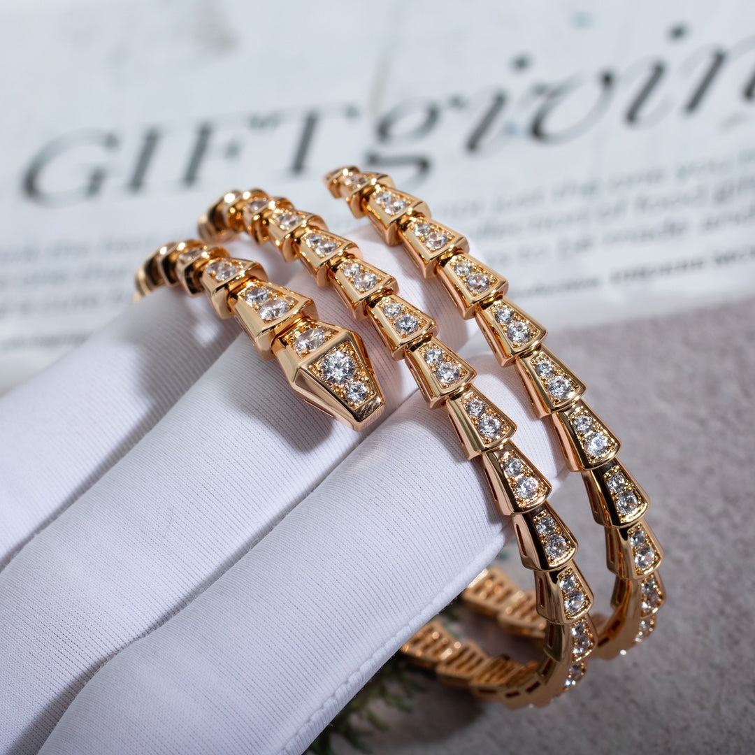 [Clover Jewelry]SERPENTI BRACELET PINK GOLD DIAMOND DOUBLE ROW
