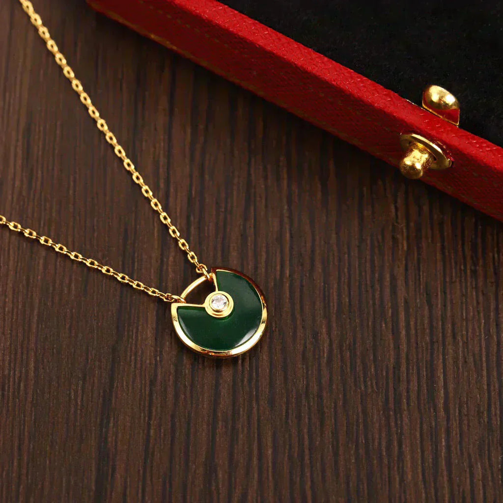 [Clover Jewelry]AMULETTE GOLD MALACHIT HALSKETTE