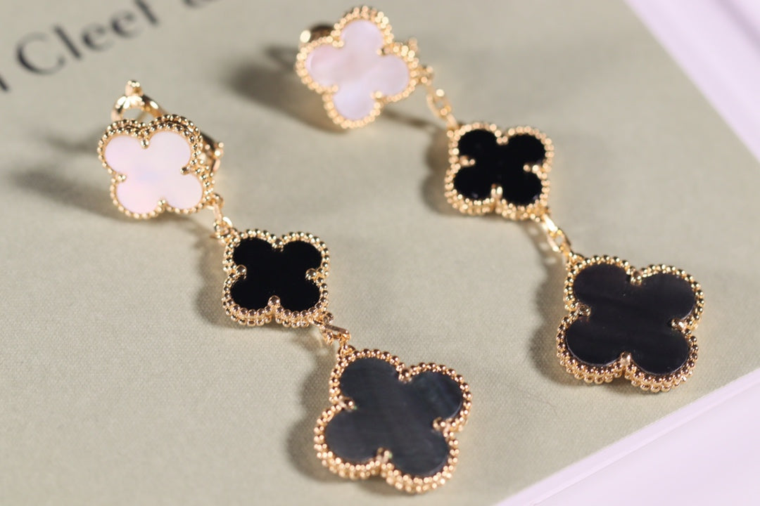 [Clover Jewelry]CLOVER EARRINGS GOLD ONYX MOP 3 MOTIF