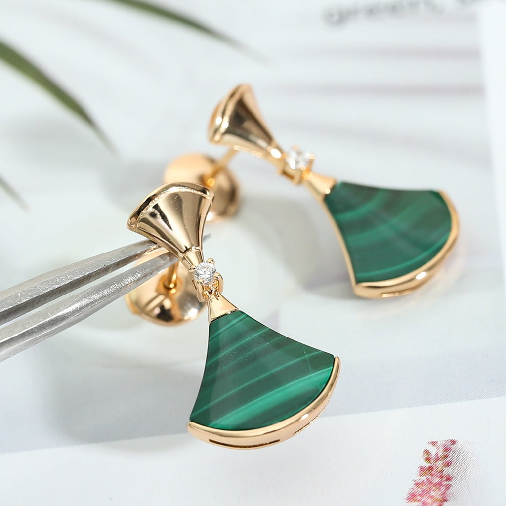 [Clover Jewelry]DREAM MALACHITE PINK GOLD EARRINGS