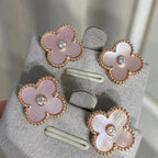[Clover Jewelry]CLOVER MEDIUM 1 MOTIFS  PINK MOP DIAMOND EARRINGS