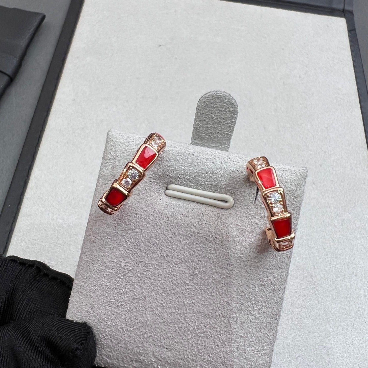 [Clover Jewelry]SERPENTI CARNELIAN PINK GOLD EARRINGS