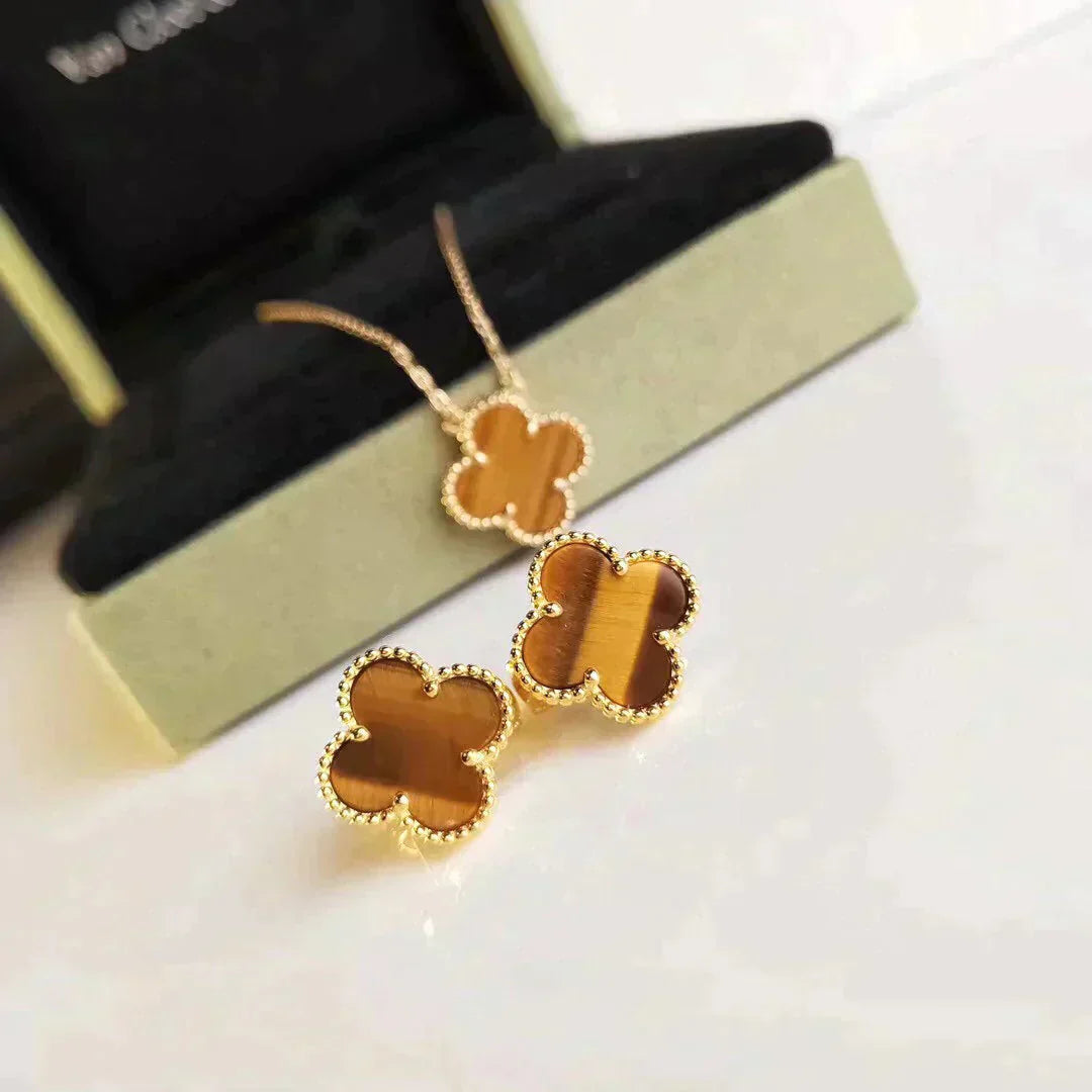 [Clover Jewelry]CLOVER MEDIUM 1 MOTIFS TIGER EYE EARRINGS