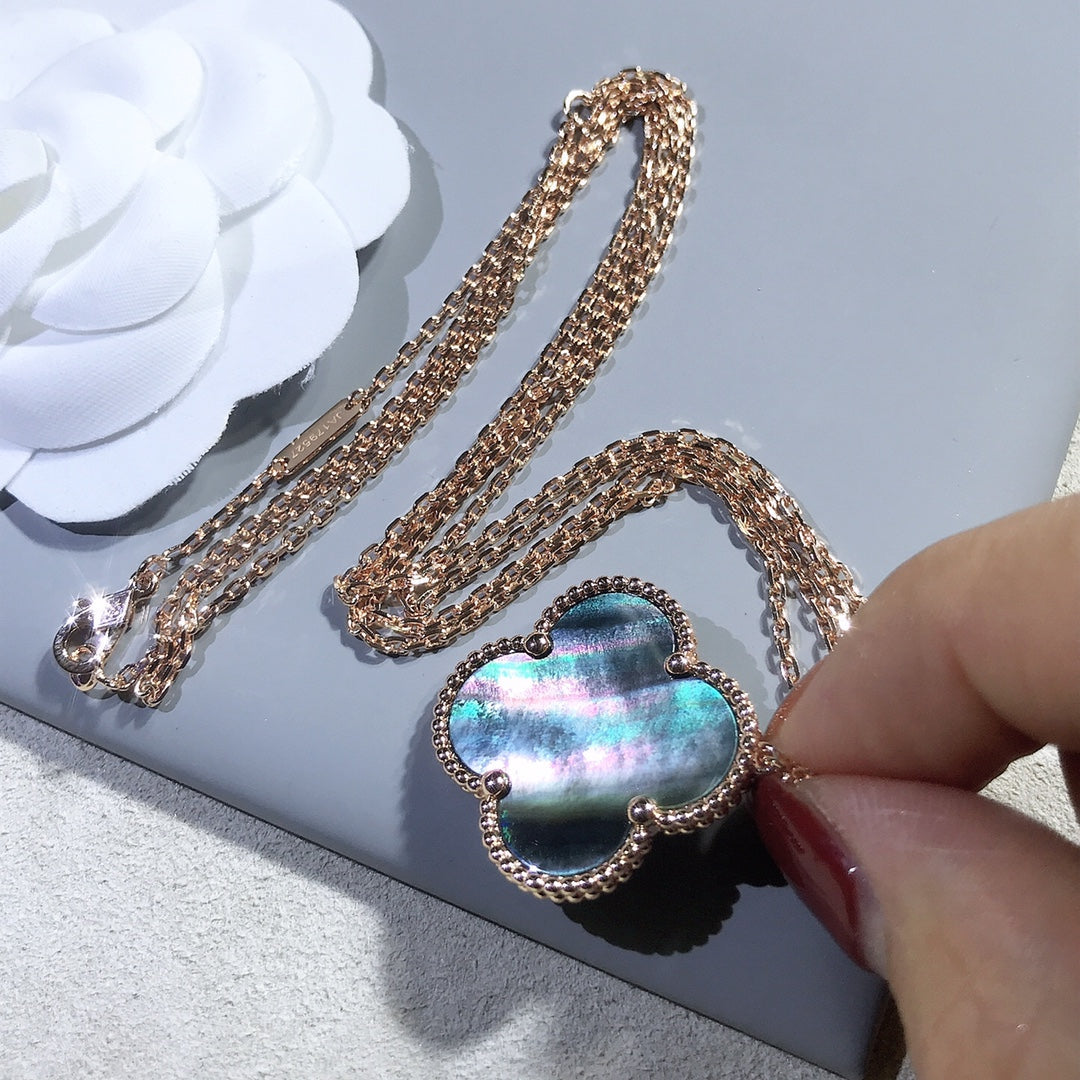 [Clover Jewelry]CLOVER 25MM GOLD DARK MOP BIG CLOVER NECKLACE