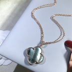 [Clover Jewelry]CLOVER 25MM GOLD DUNKEL MOP GROSSE KLEEB LILIE HALSKETTE