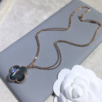 [Clover Jewelry]CLOVER 25MM GOLD DUNKEL MOP GROSSE KLEEB LILIE HALSKETTE