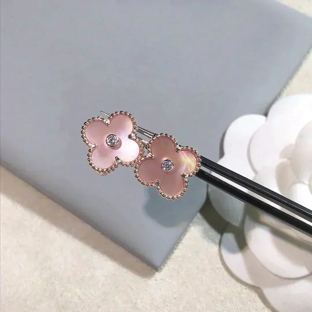 [Clover Jewelry]CLOVER MEDIUM 1 MOTIFS  PINK MOP DIAMOND EARRINGS