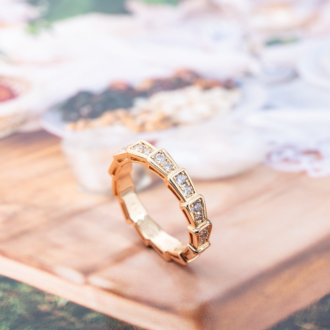 [Clover Jewelry]SERPENTI RING PINK GOLD DIAMOND PAVED 3MM