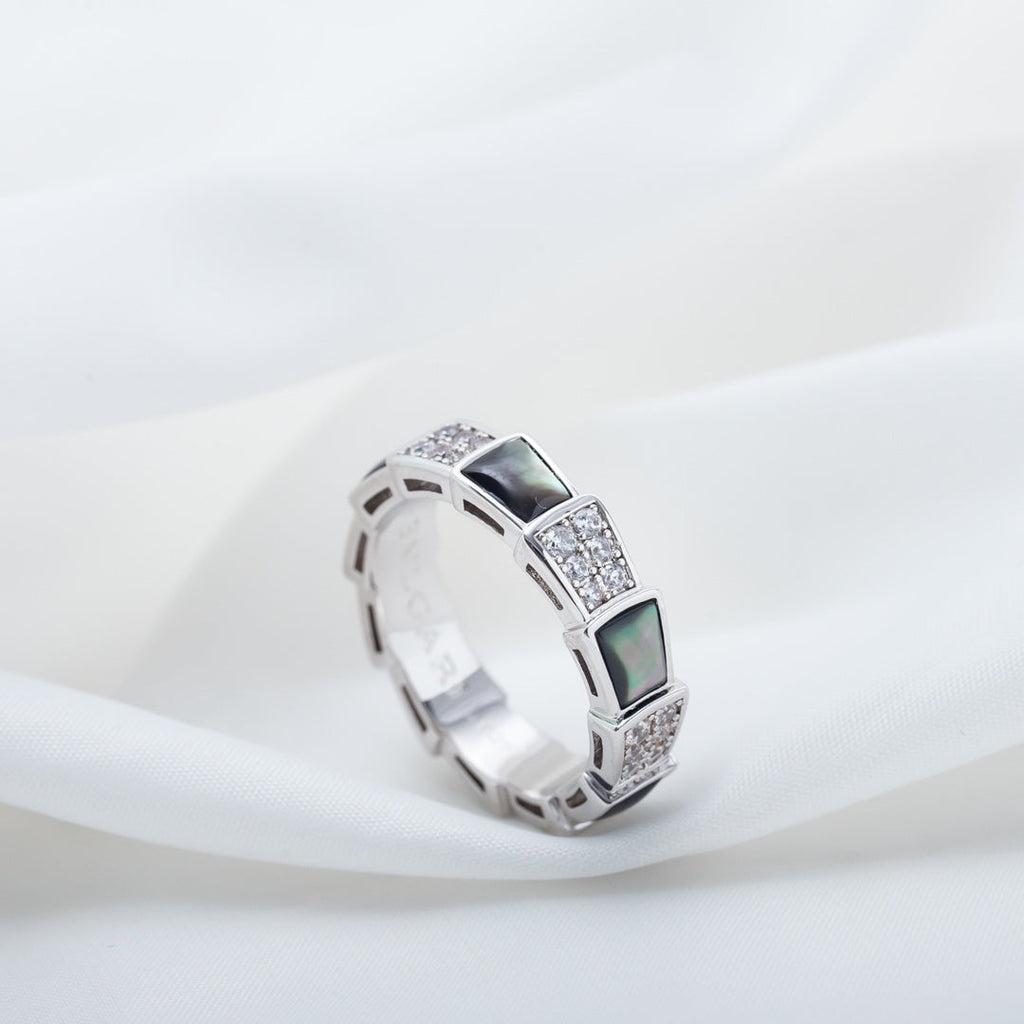 [Clover Jewelry]SERPENTI RING SILBER DIAMANT SCHWARZER PERLMUTT 4MM