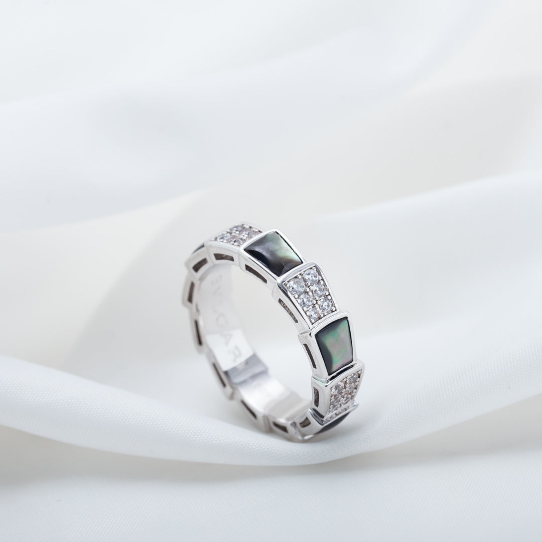 [Clover Jewelry]SERPENTI RING SILVER DIAMOND BLACK MOP 4MM