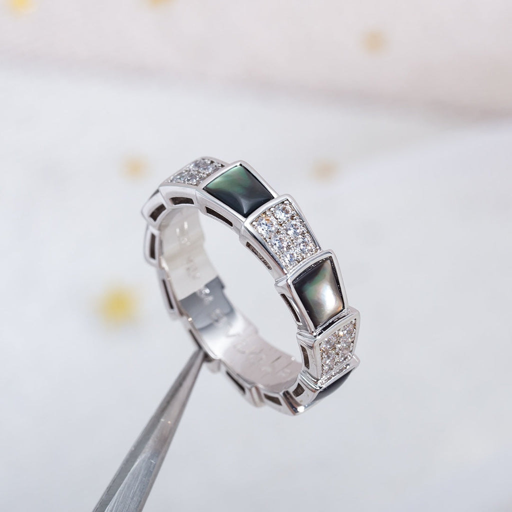 [Clover Jewelry]SERPENTI RING SILBER DIAMANT SCHWARZER PERLMUTT 4MM