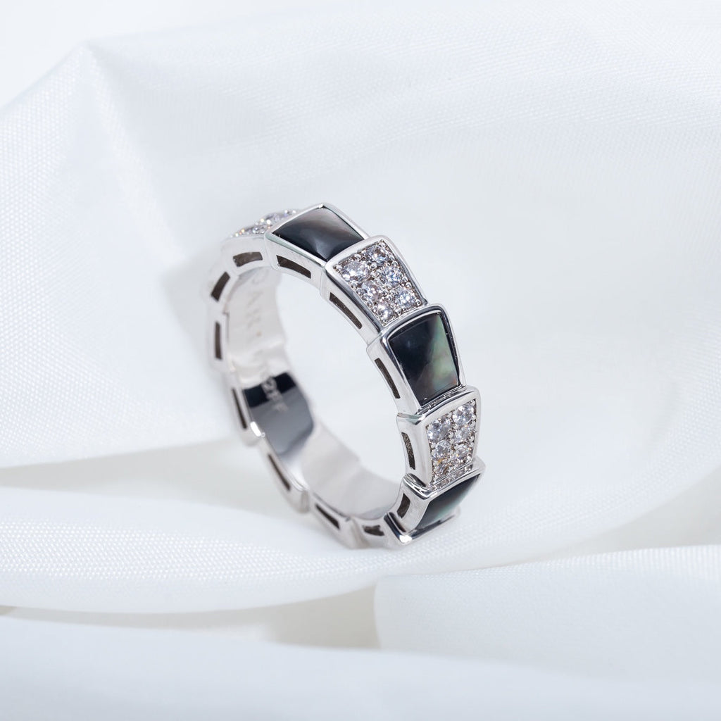 [Clover Jewelry]SERPENTI RING SILBER DIAMANT SCHWARZER PERLMUTT 4MM