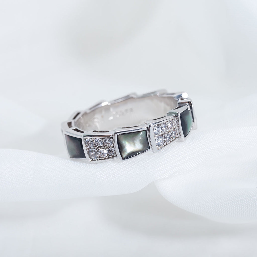 [Clover Jewelry]SERPENTI RING SILBER DIAMANT SCHWARZER PERLMUTT 4MM