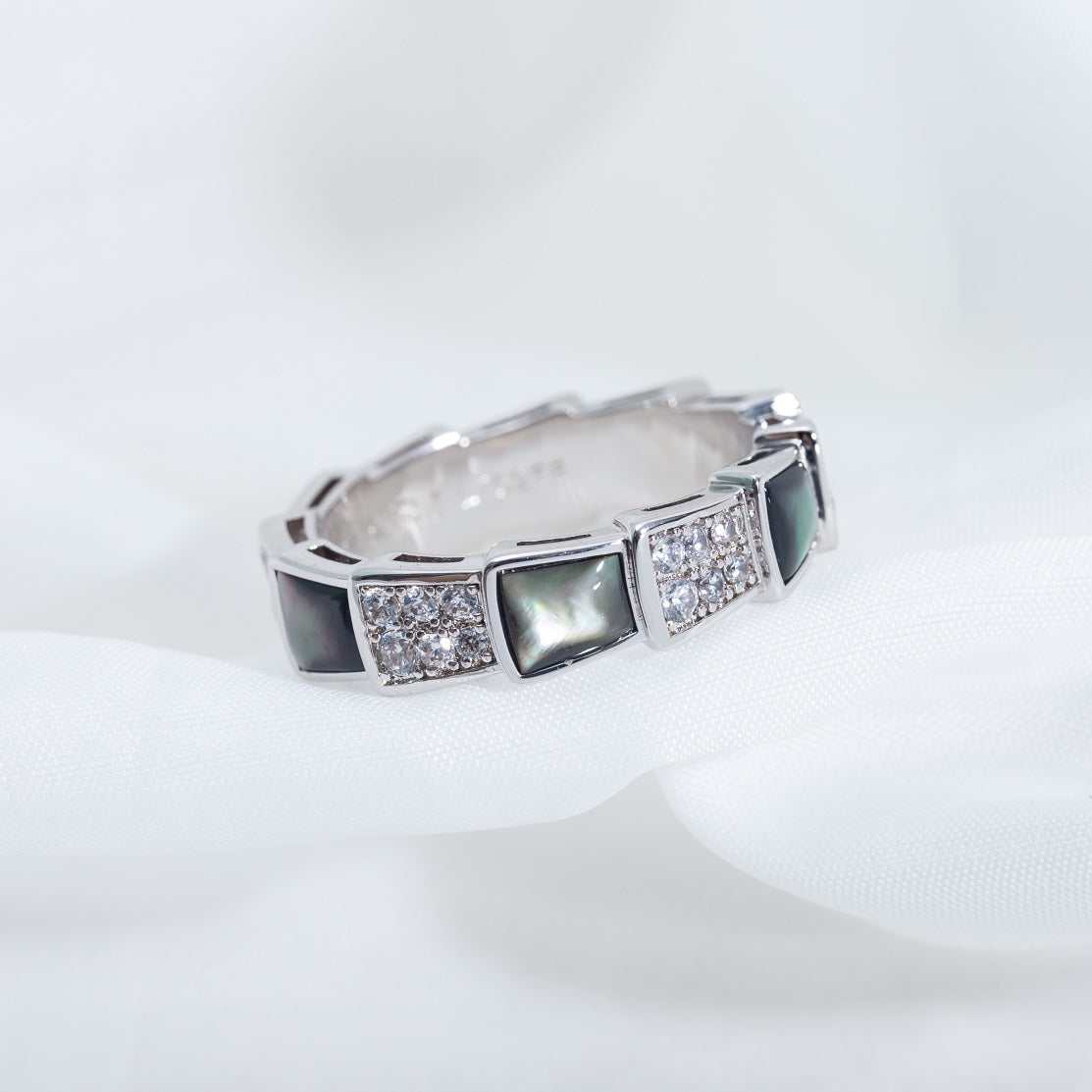 [Clover Jewelry]SERPENTI RING SILVER DIAMOND BLACK MOP 4MM