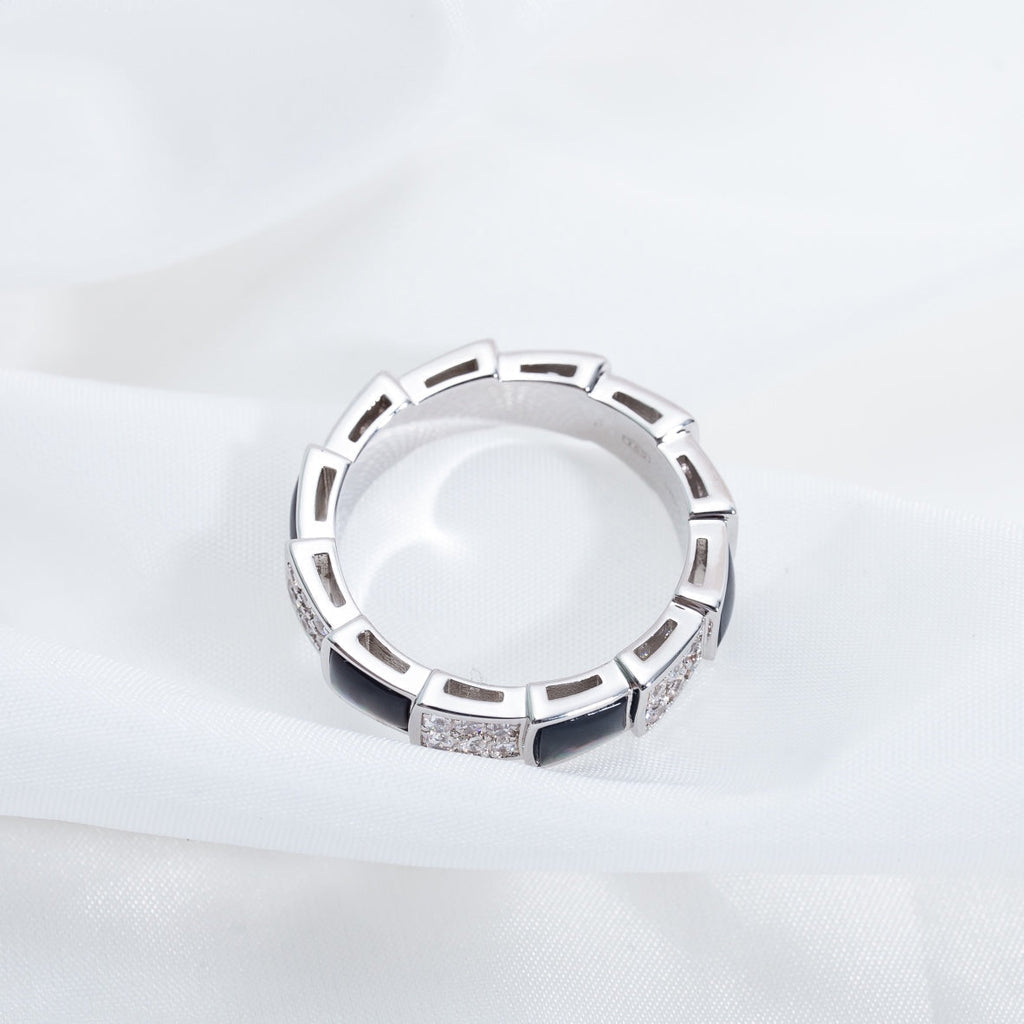 [Clover Jewelry]SERPENTI RING SILBER DIAMANT SCHWARZER PERLMUTT 4MM