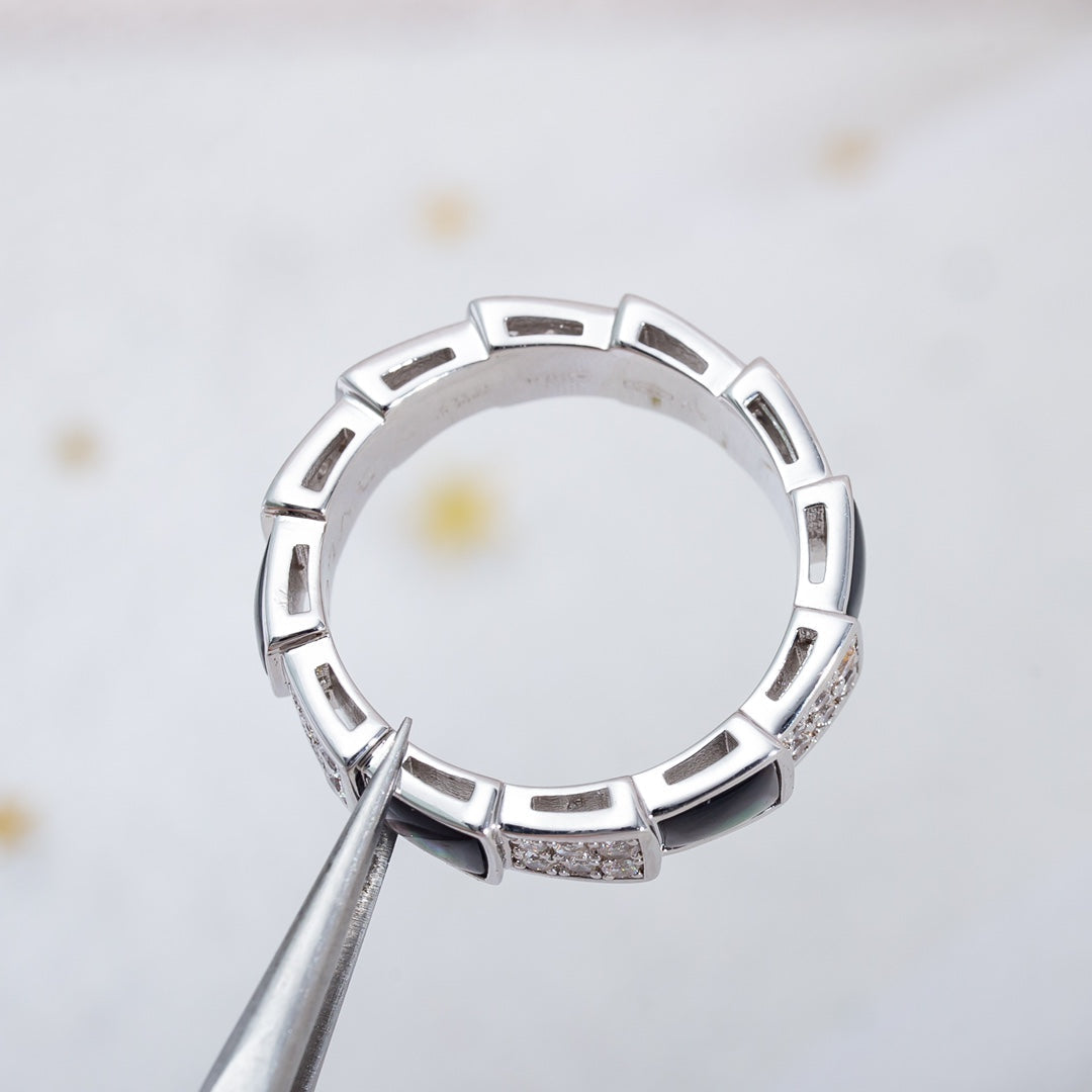 [Clover Jewelry]SERPENTI RING SILBER DIAMANT SCHWARZER PERLMUTT 4MM