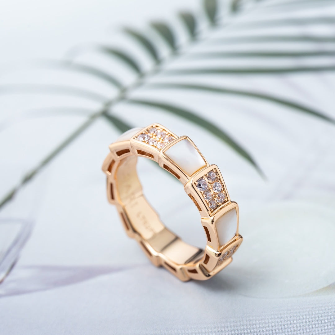 [Clover Jewelry]SERPENTI RING PINK GOLD MOP DIAMOND PAVED 4MM