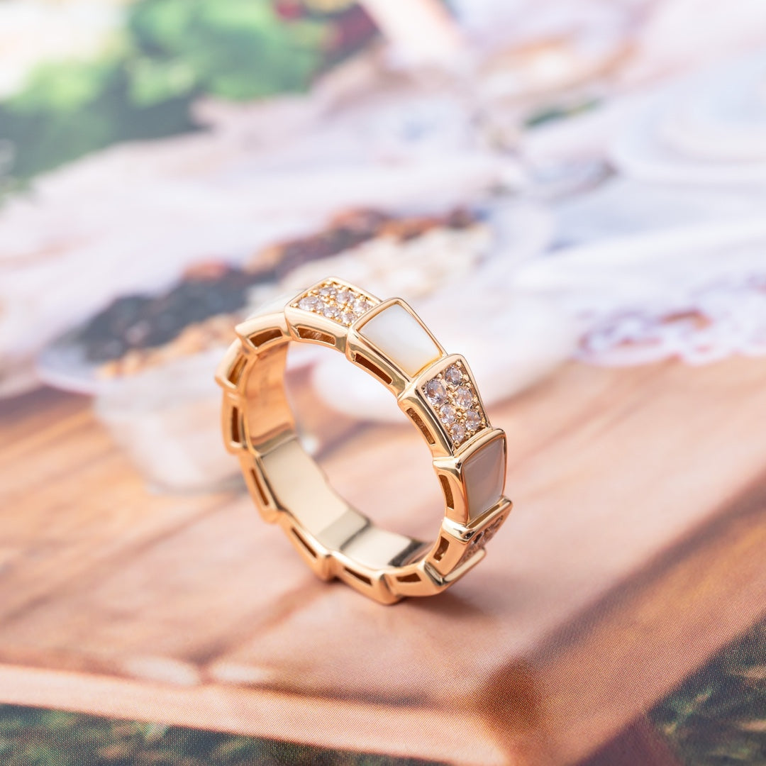 [Clover Jewelry]SERPENTI RING PINK GOLD MOP DIAMOND PAVED 4MM