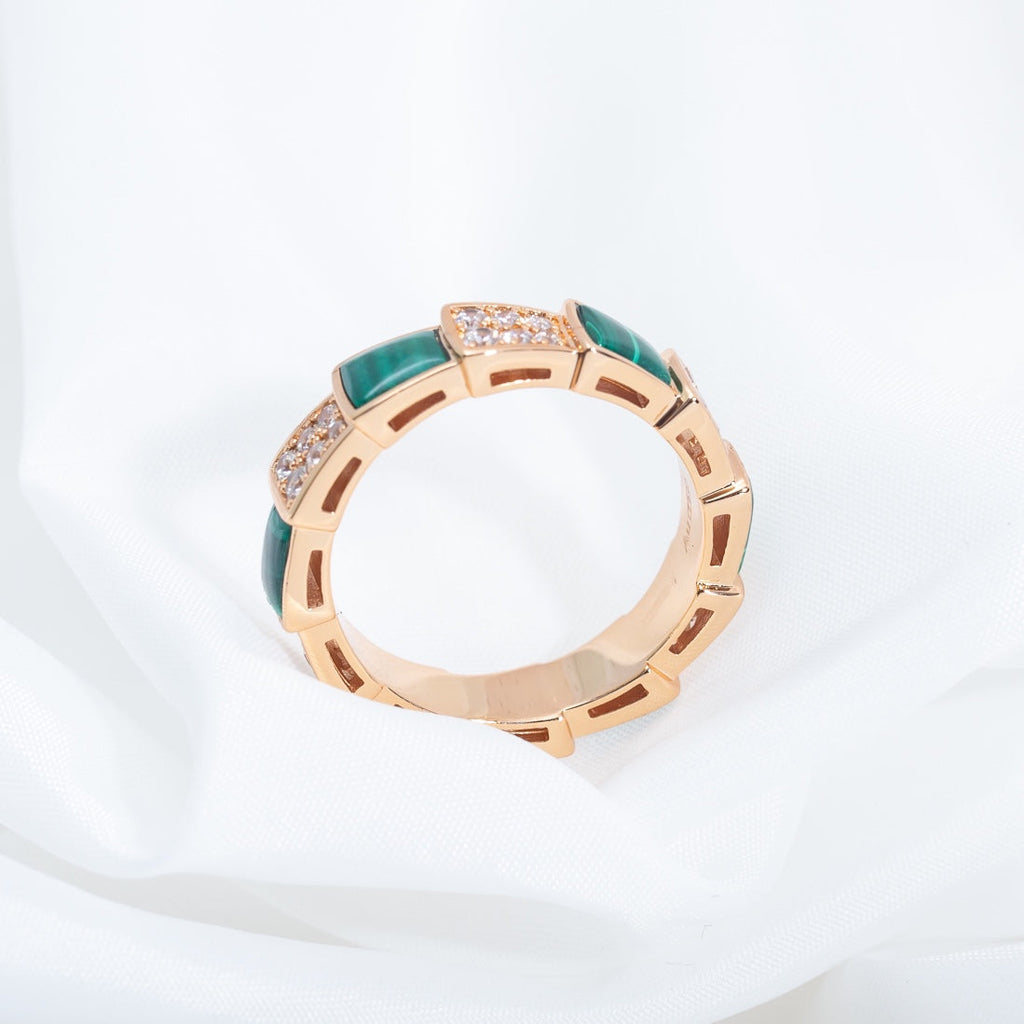 [Clover Jewelry]SERPENTI RING PINK GOLD MALACHITE DIAMOND PAVED 4MM
