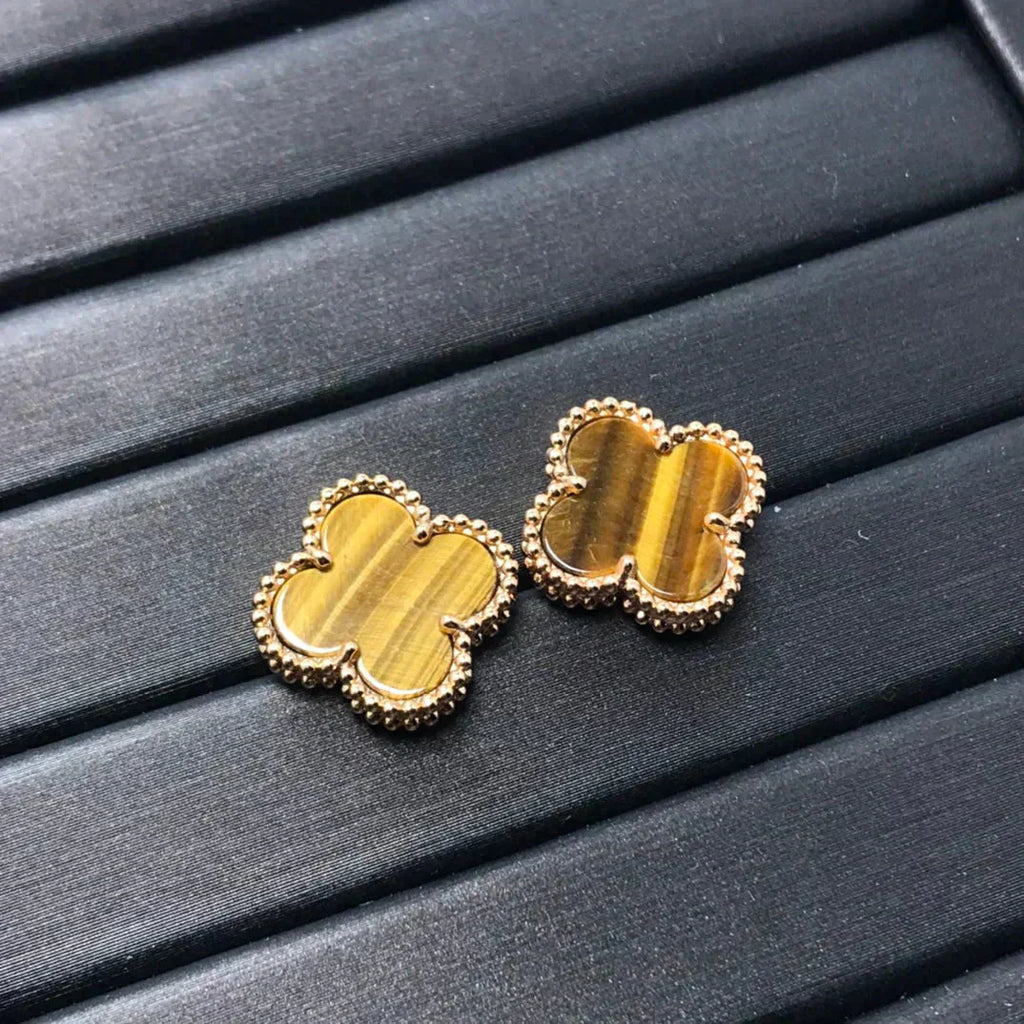 [Clover Jewelry]CLOVER MEDIUM 1 MOTIFS TIGER EYE EARRINGS