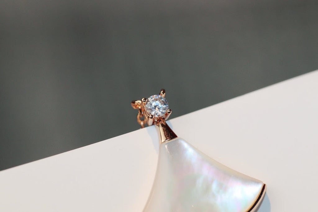 [Clover Jewelry]DREAM NECKLACE WHITE MOP PINK GOLD 1 DIAMOND