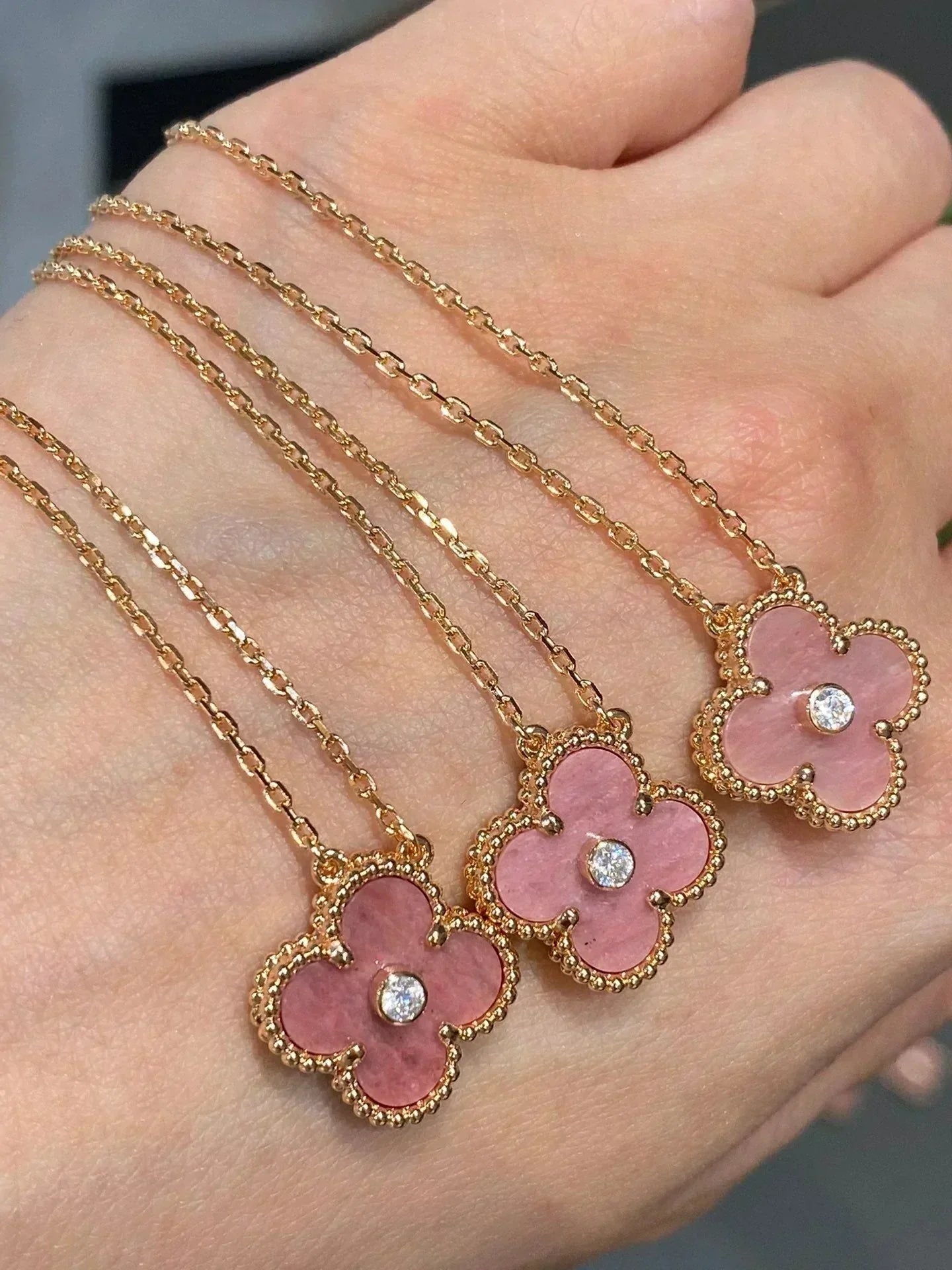 [Clover Jewelry]CLOVER 15MM DIAMOND RHODONITE NECKLACE