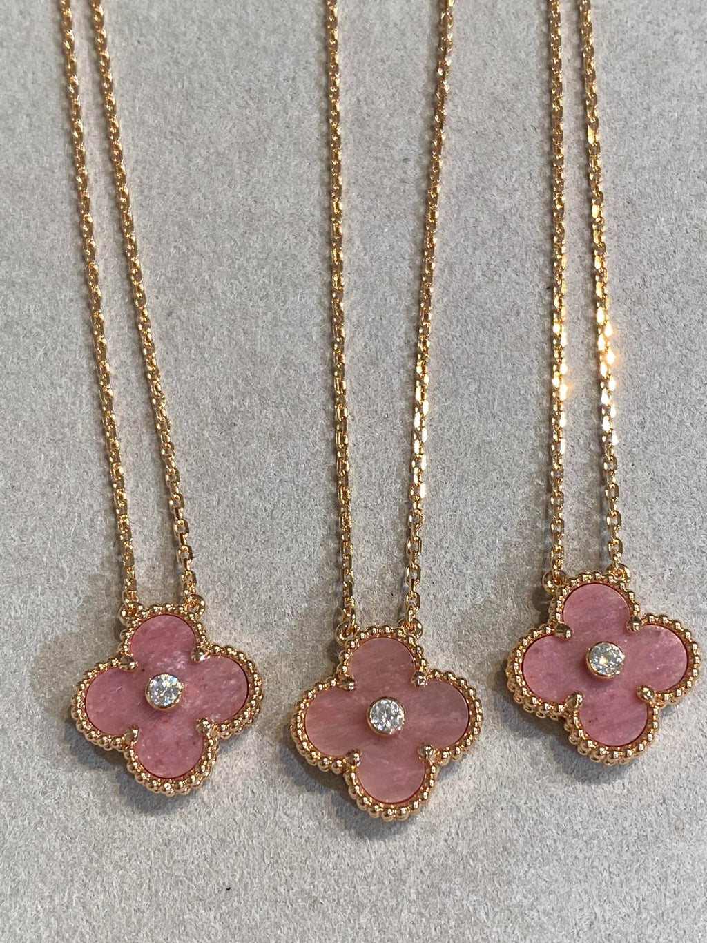[Clover Jewelry]CLOVER 15MM DIAMOND RHODONITE NECKLACE
