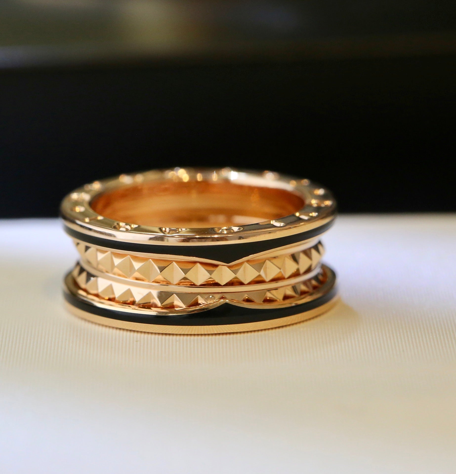 [Clover Jewelry]ZERO 1 PINK GOLD BLACK CERAMIC RING