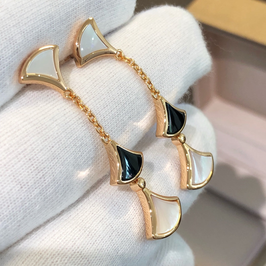 [Clover Jewelry]DREAM EARRINGS 3 MOTIFS ONYX MOP PINK GOLD
