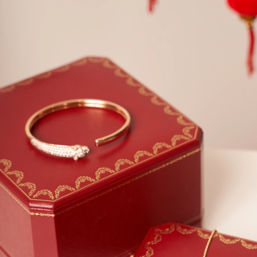 [Clover Jewelry]PANTHERE ROSE GOLD DIAMOND OPEN BRACELET