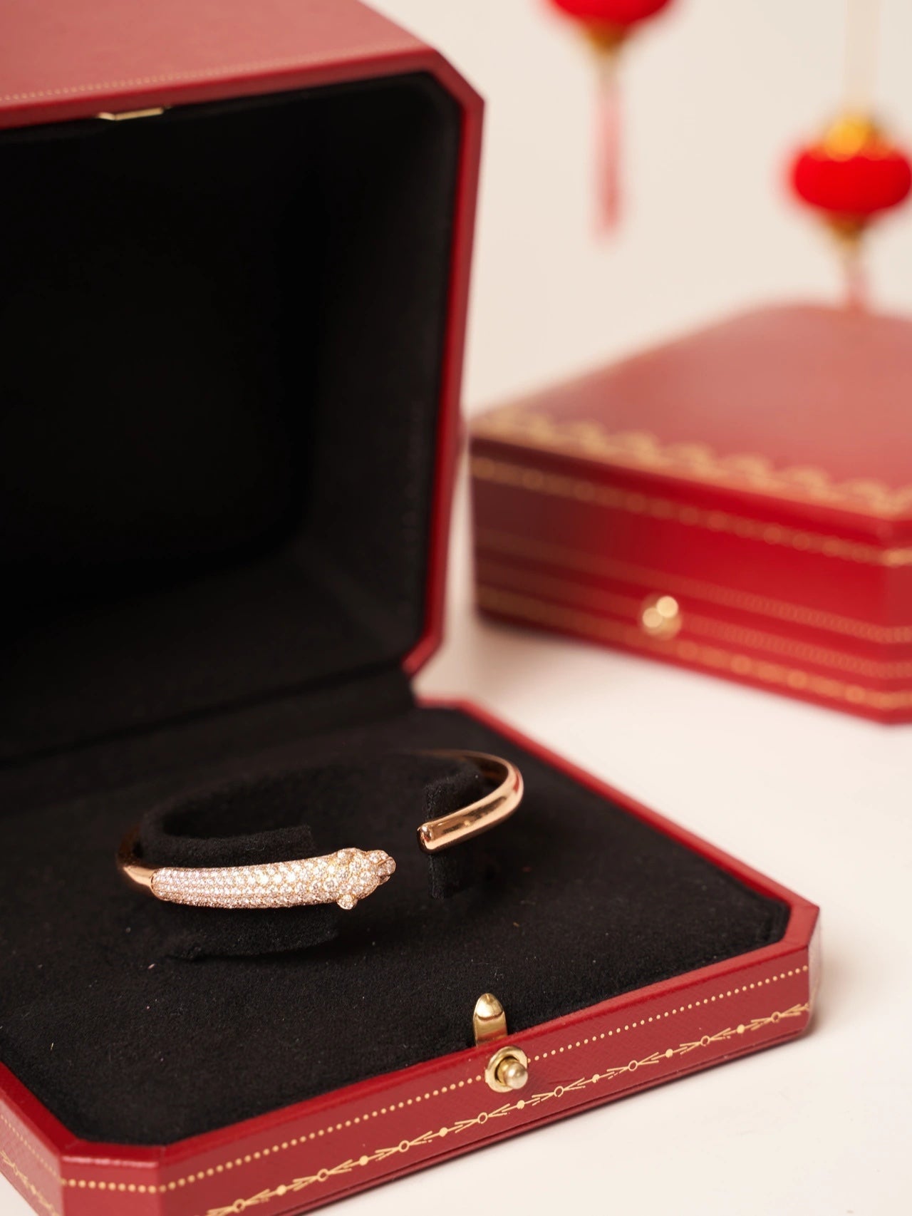 [Clover Jewelry]PANTHERE ROSE GOLD DIAMOND OPEN BRACELET