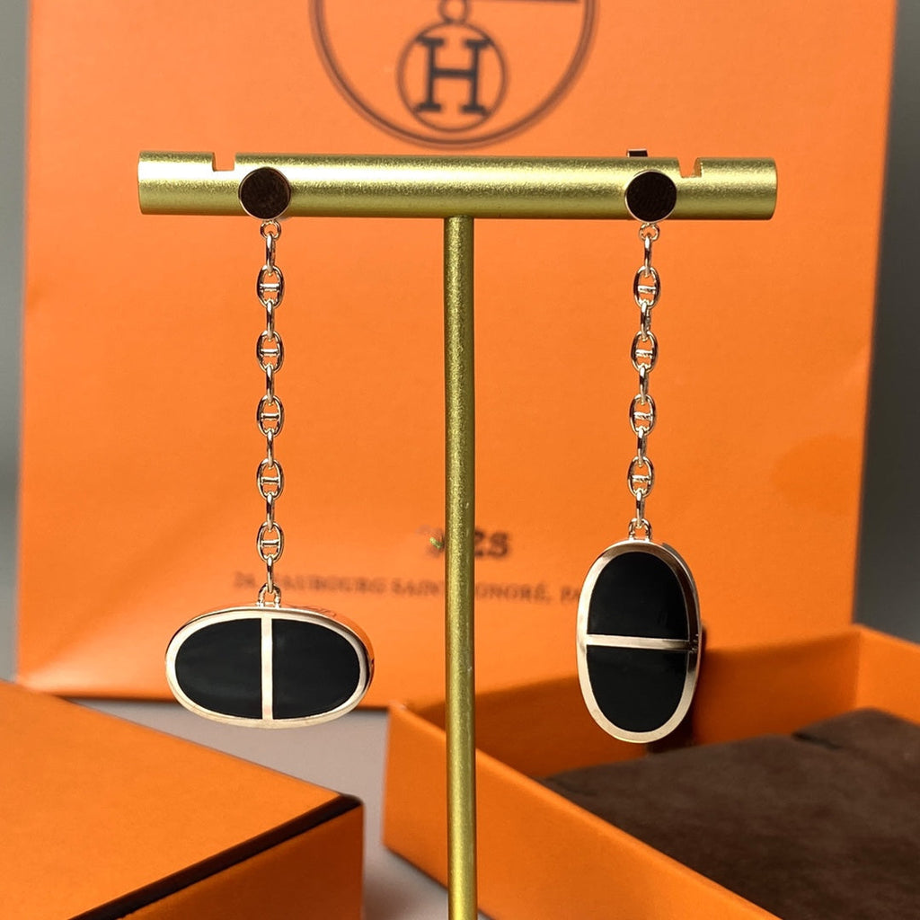 [Clover Jewelry]CHAINE VERSO BLACK CERAMIC EARRINGS