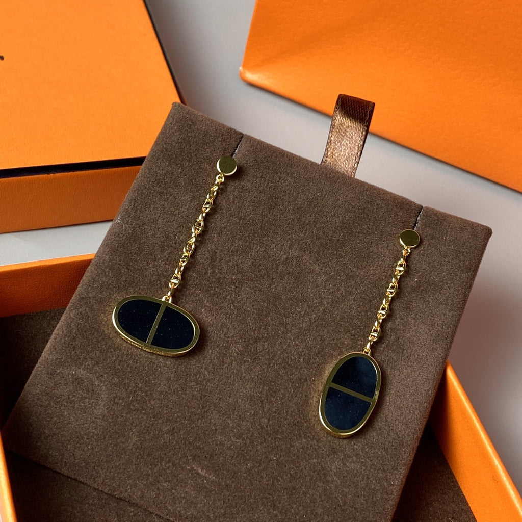 [Clover Jewelry]CHAINE VERSO BLACK CERAMIC EARRINGS
