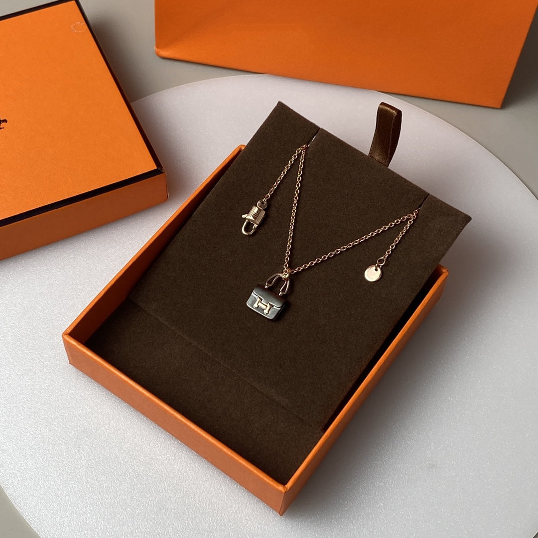 [Clover Jewelry]CONSTANCE BLACK PEDANT PINK GOLD NECKLACE