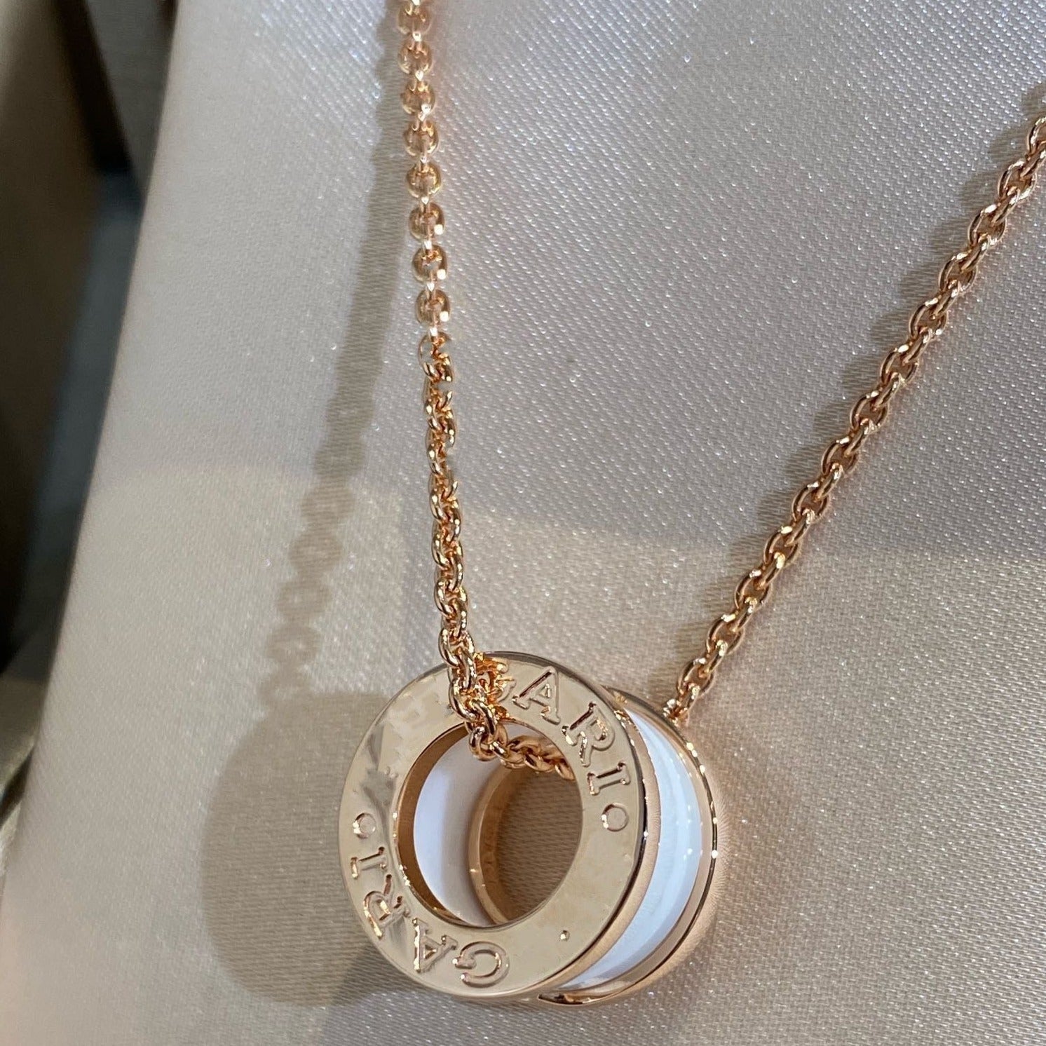 [Clover Jewelry]ZERO 1 WHITE CERAMIC PINK GOLD NECKLACE