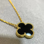[Clover Jewelry]クローバー 15MM ブラックオニキス シングル フラワー ネックレス