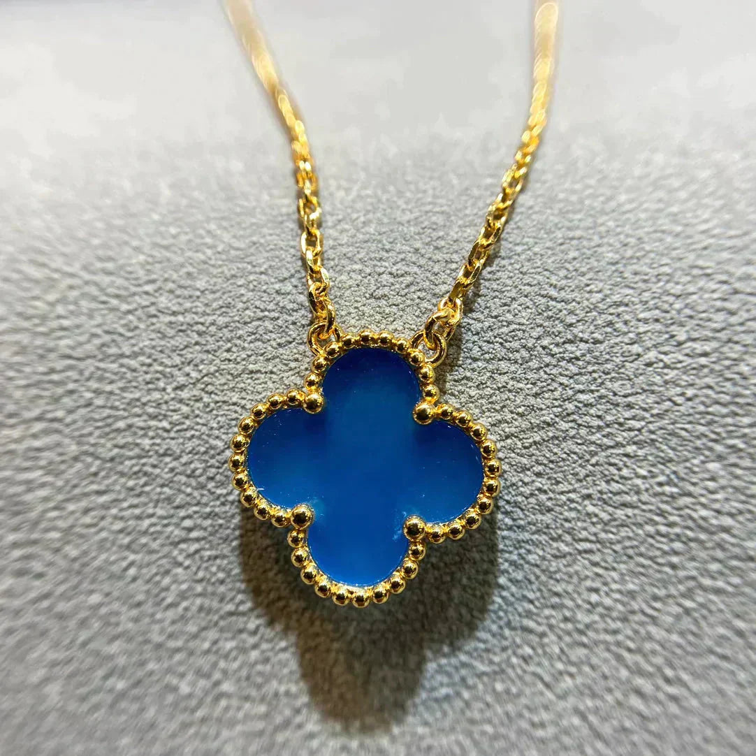 [Clover Jewelry]CLOVER 15MM BLUE AGATE NECKLACE
