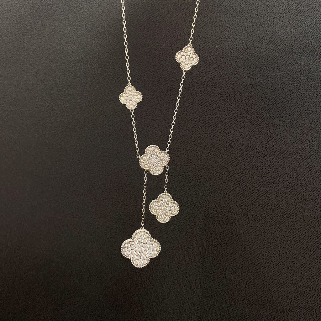 [Clover Jewelry]CLOVER 5 MOTIFS SILVER DIAMONDS NECKLACE