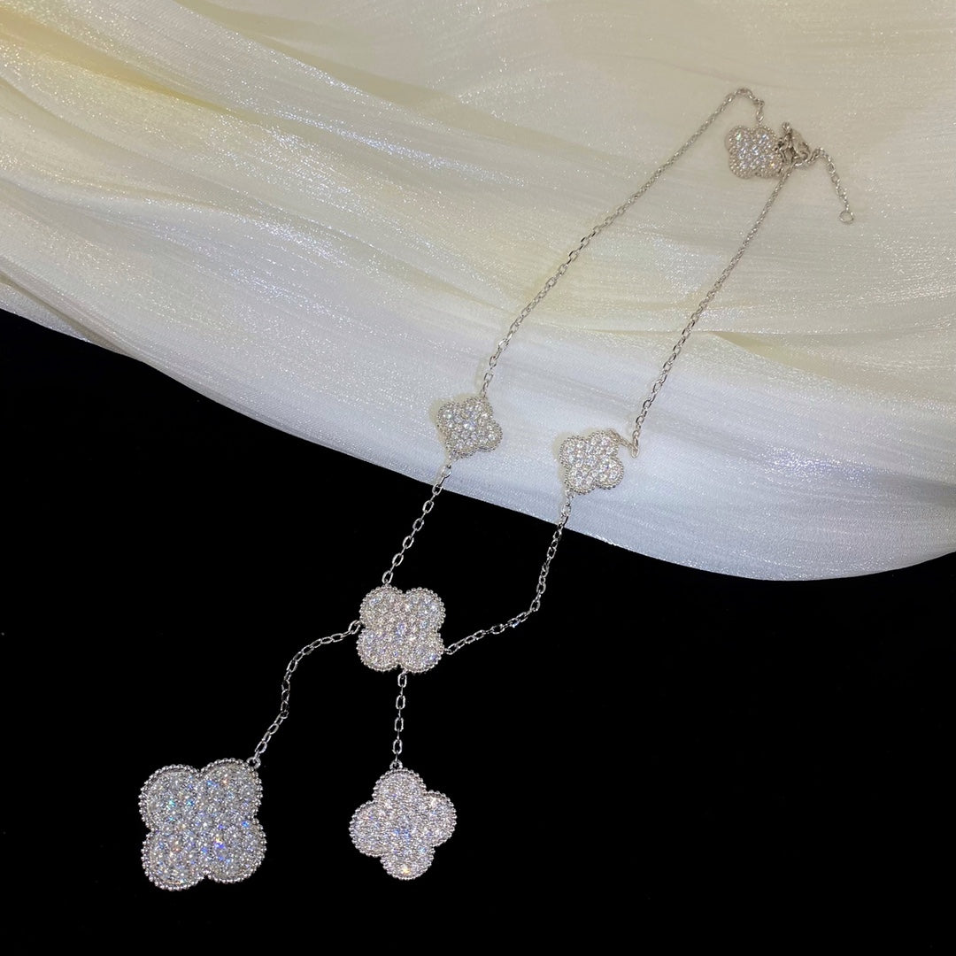 [Clover Jewelry]CLOVER 5 MOTIFS SILVER DIAMONDS NECKLACE