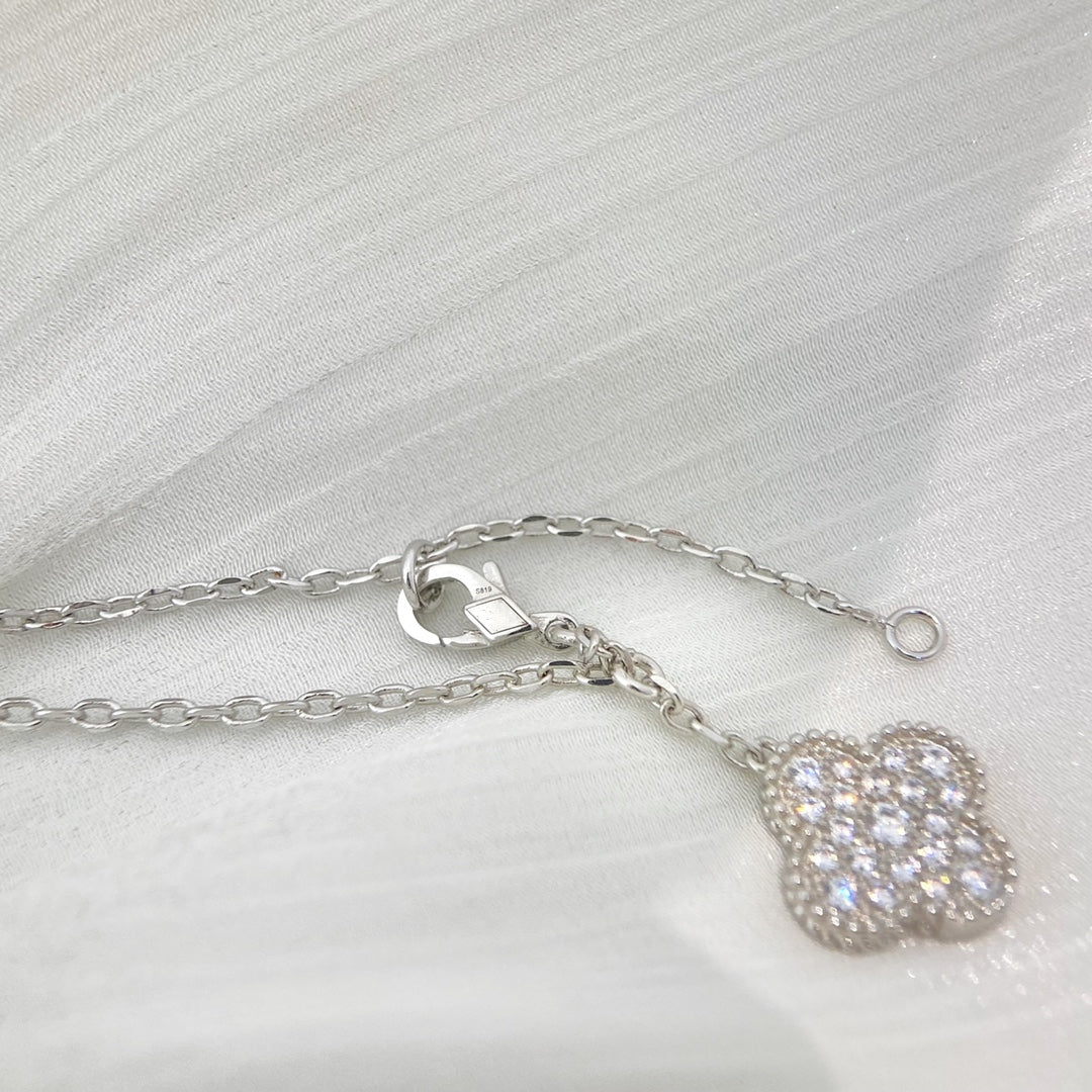 [Clover Jewelry]CLOVER 5 MOTIFS SILVER DIAMONDS NECKLACE