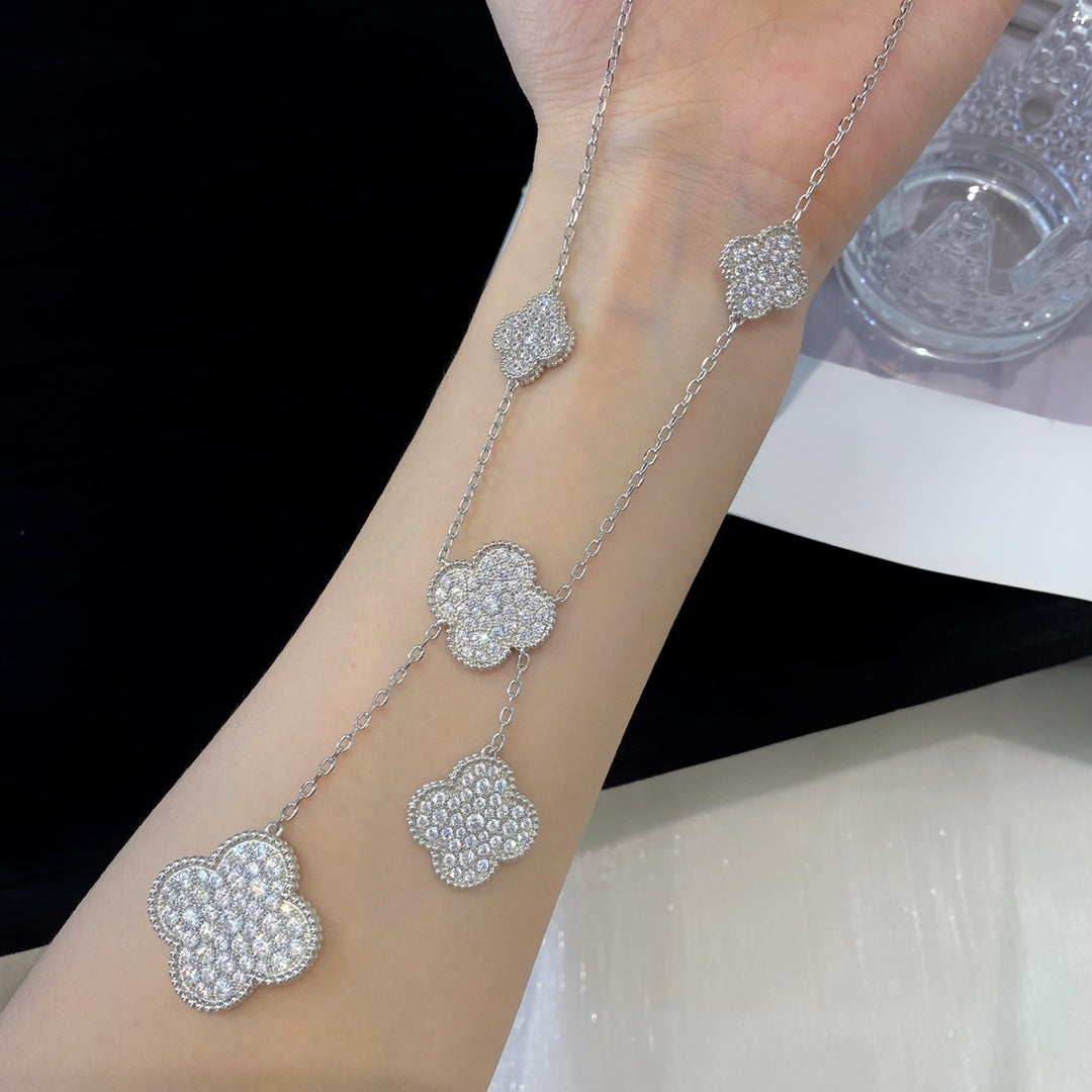 [Clover Jewelry]CLOVER 5 MOTIFS SILVER DIAMONDS NECKLACE