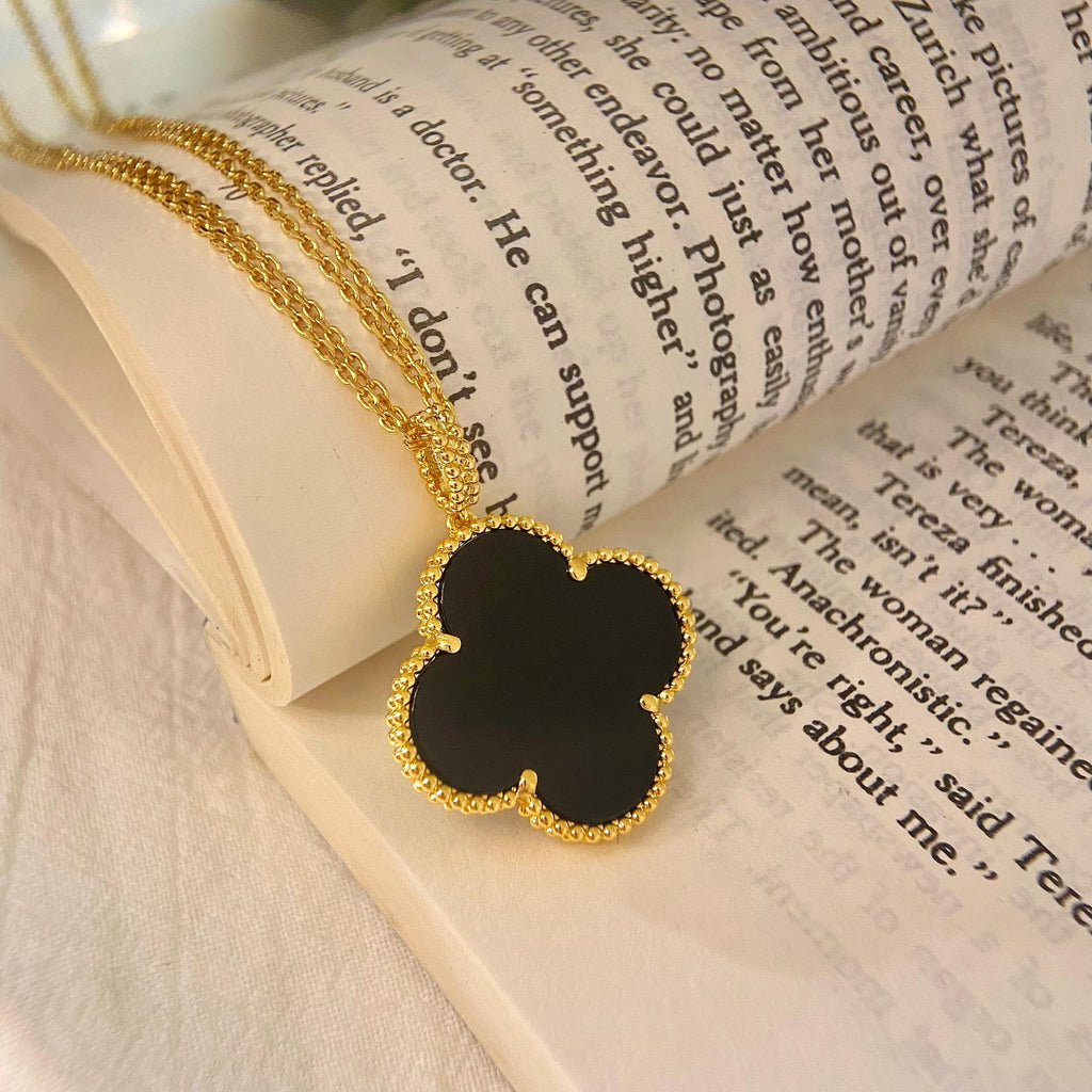 [Clover Jewelry]CLOVER 25MM NECKLACE GOLD ONYX